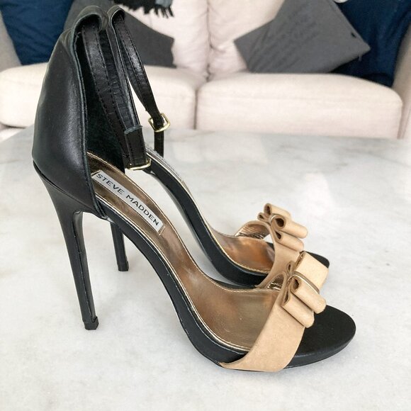 Steve Madden Magnlia black & tan nude leather high heels / shoes ankle straps - Picture 3 of 9